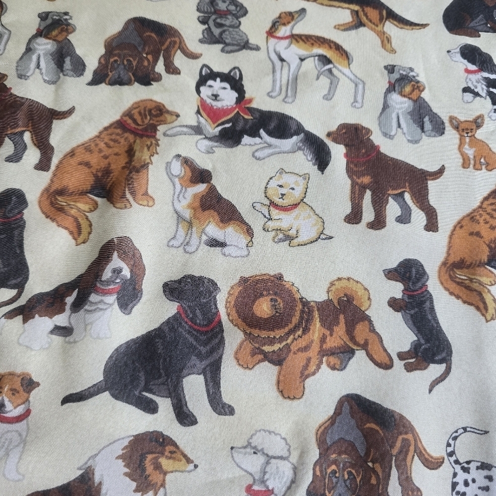 Dog Patterned Scarf with Red Border - Picture 2 of 7